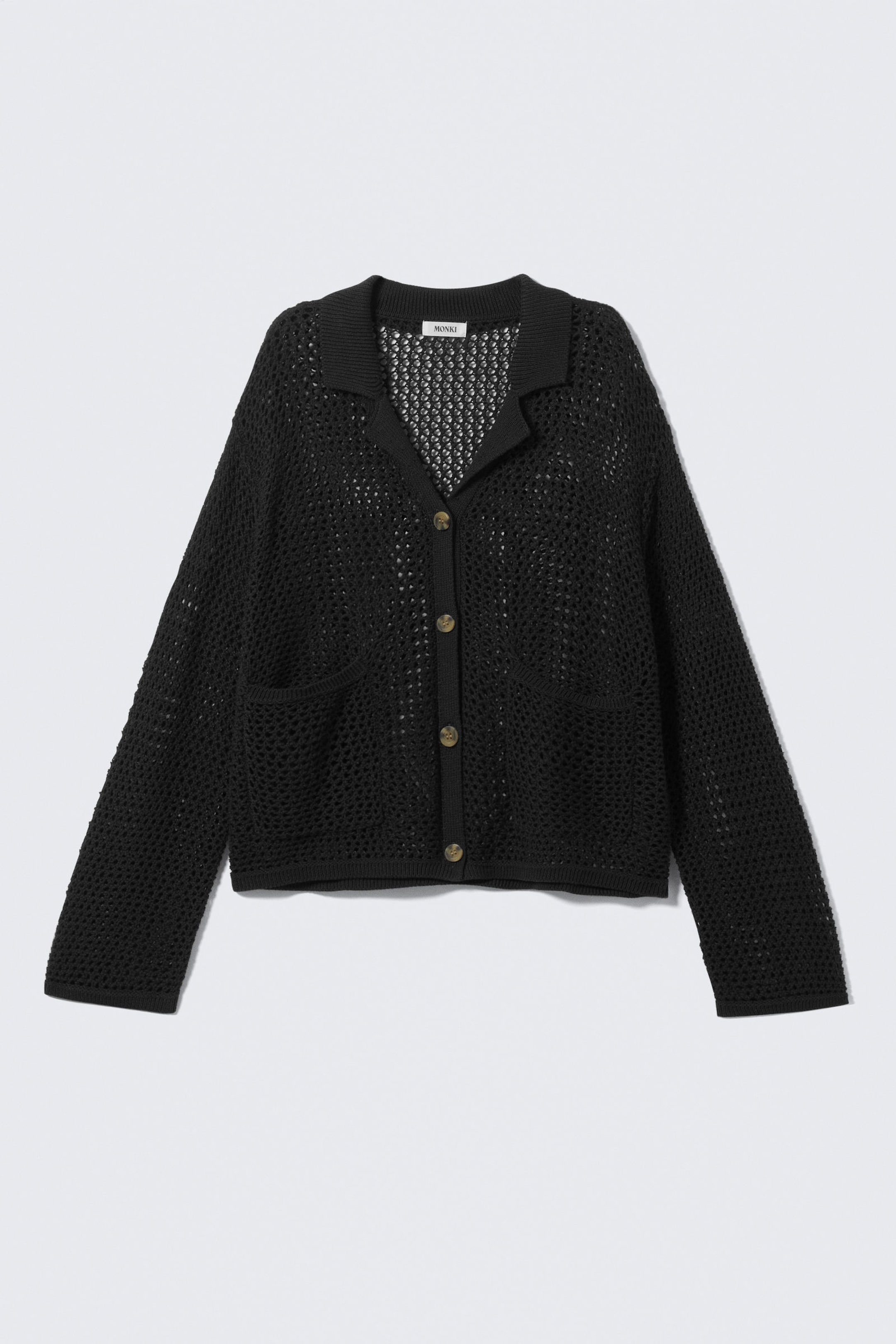 Black - Open-Knit Button-Up Cardigan - 5