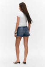 Mountain Blue - Dark Blue - Low Rise Raw Hem Mini Denim Shorts - 2