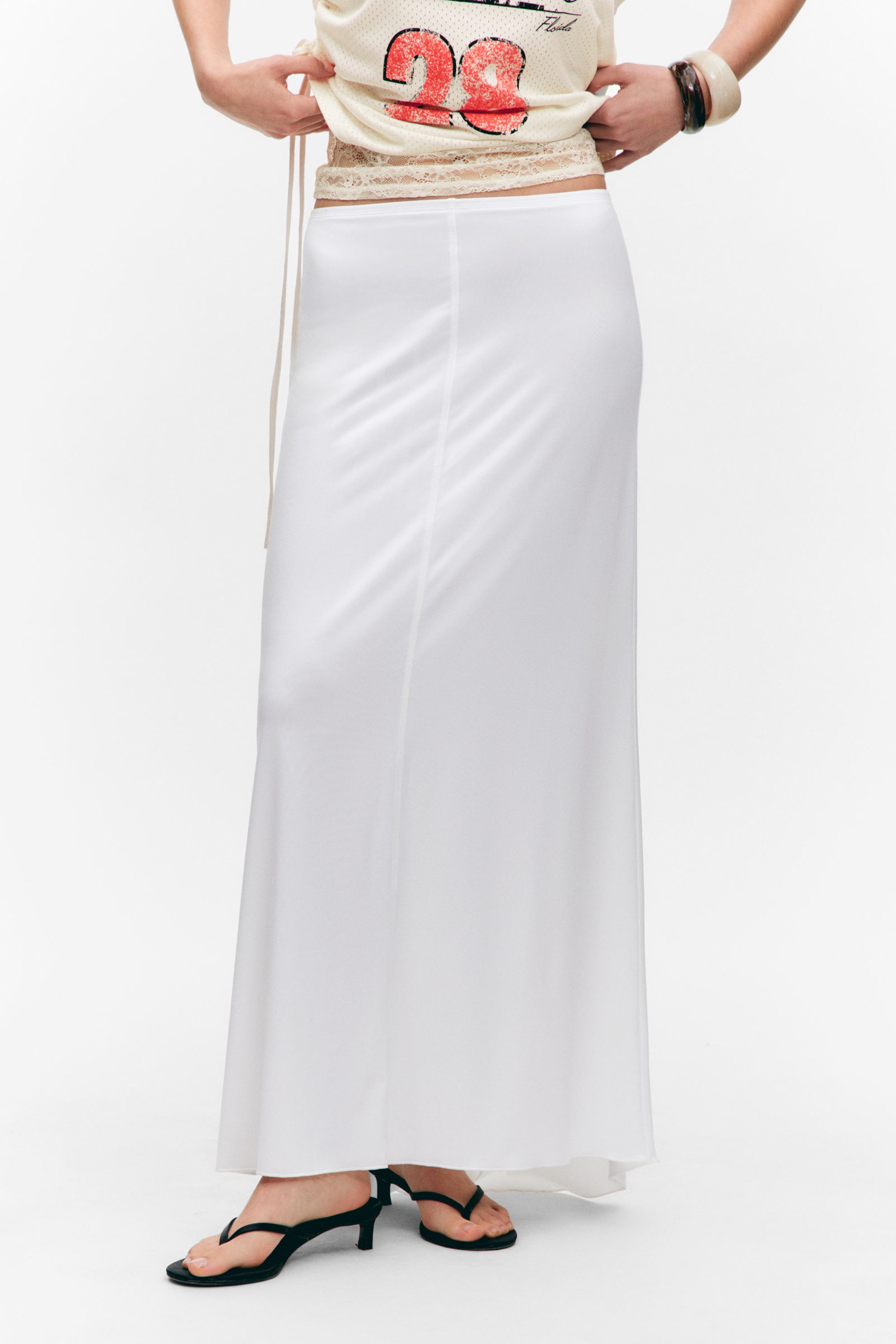 #FFFFFF - Flowy High-Low Maxi Skirt - 2