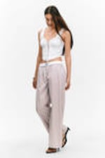 Striped Light Pink - Wide-Leg Cotton Twill Trousers - 3