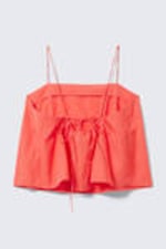 Light Red - Drawstring Poplin Strap Top - 5