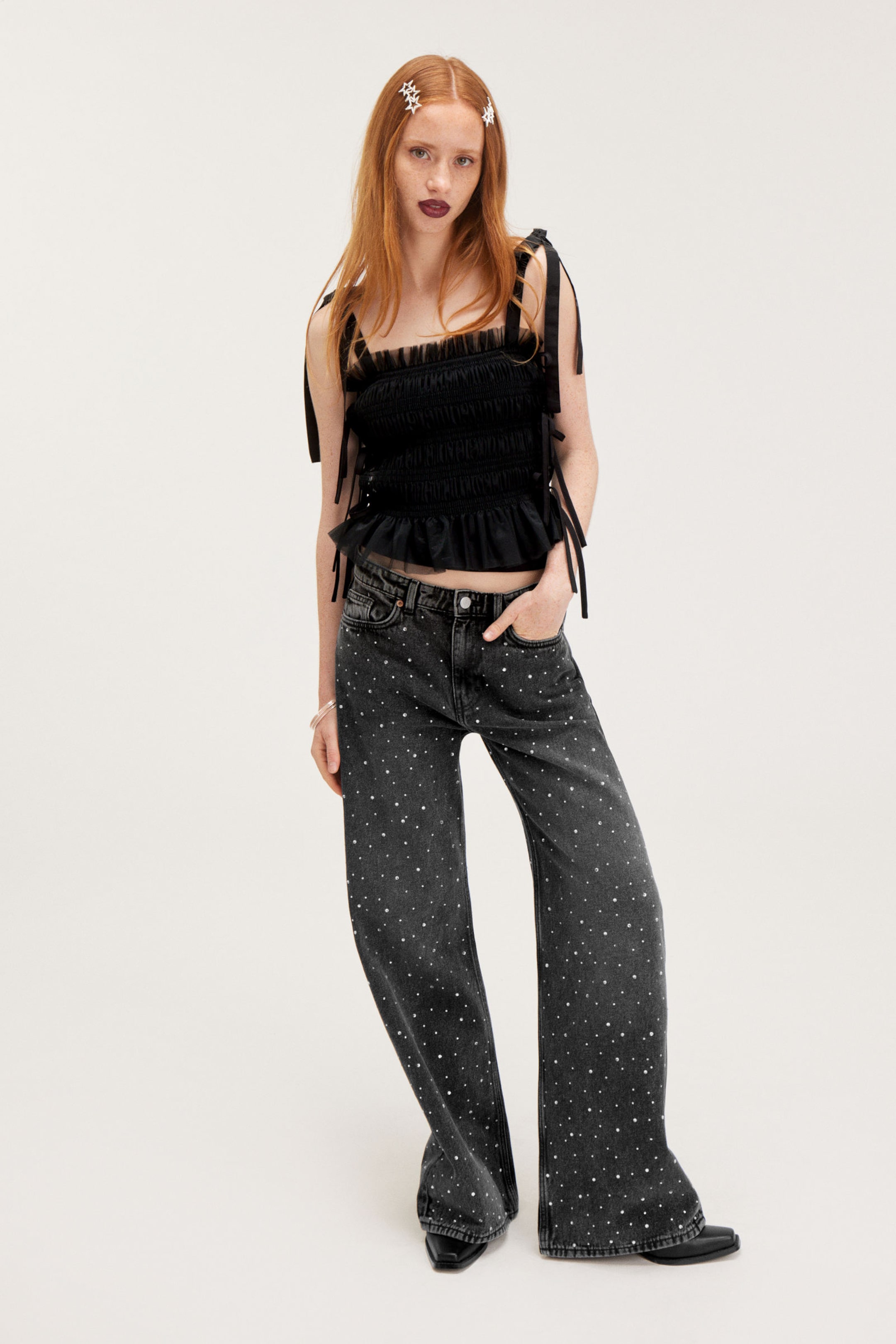 Embellished Black - Paz Mid Straight Embellished Jeans - 0
