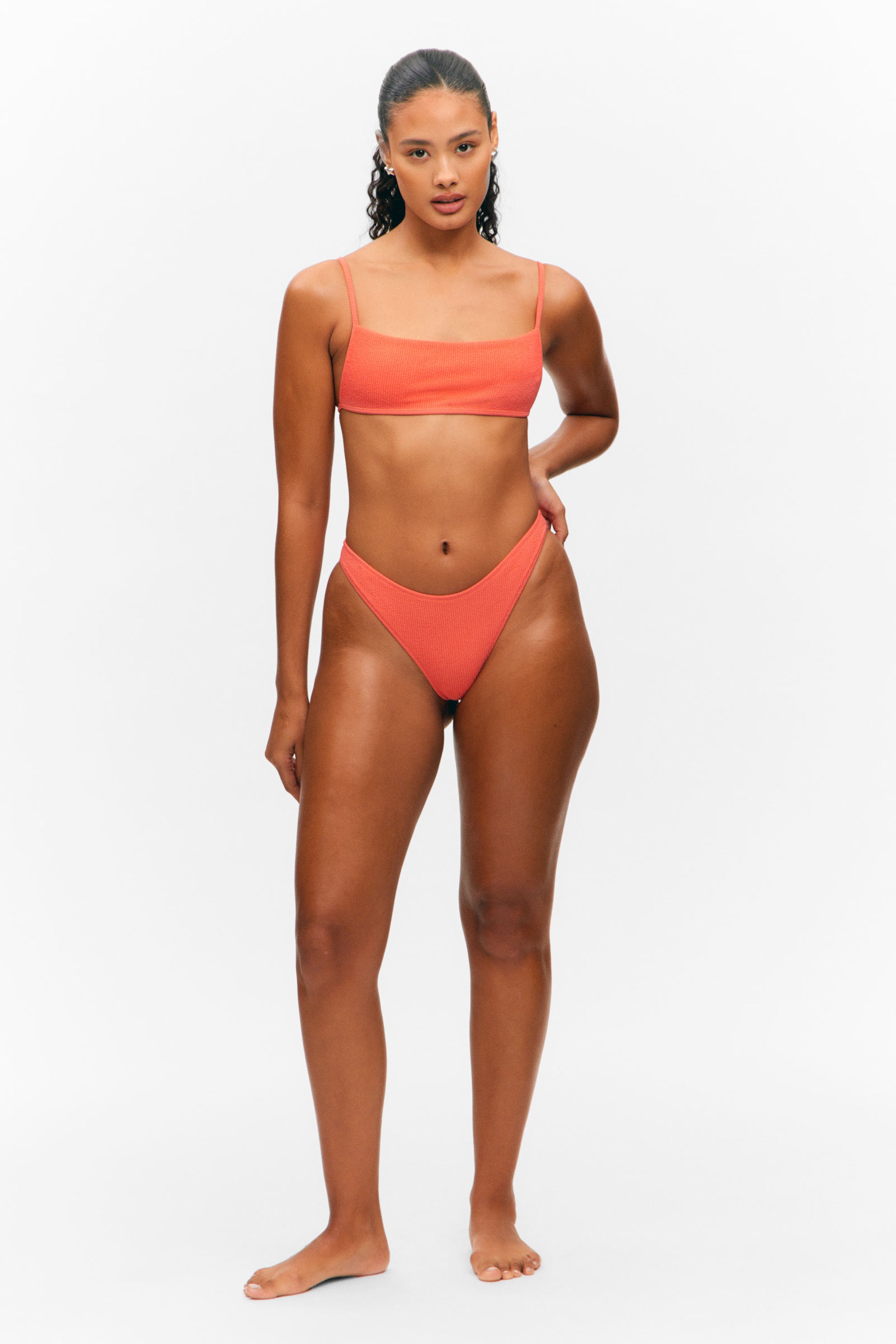 Coral - Structured Brazilian Cut Bikini Bottoms - 0