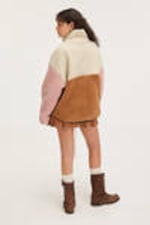 Beige/Brown/Pink - Loose Fleece Zip Jacket - 2