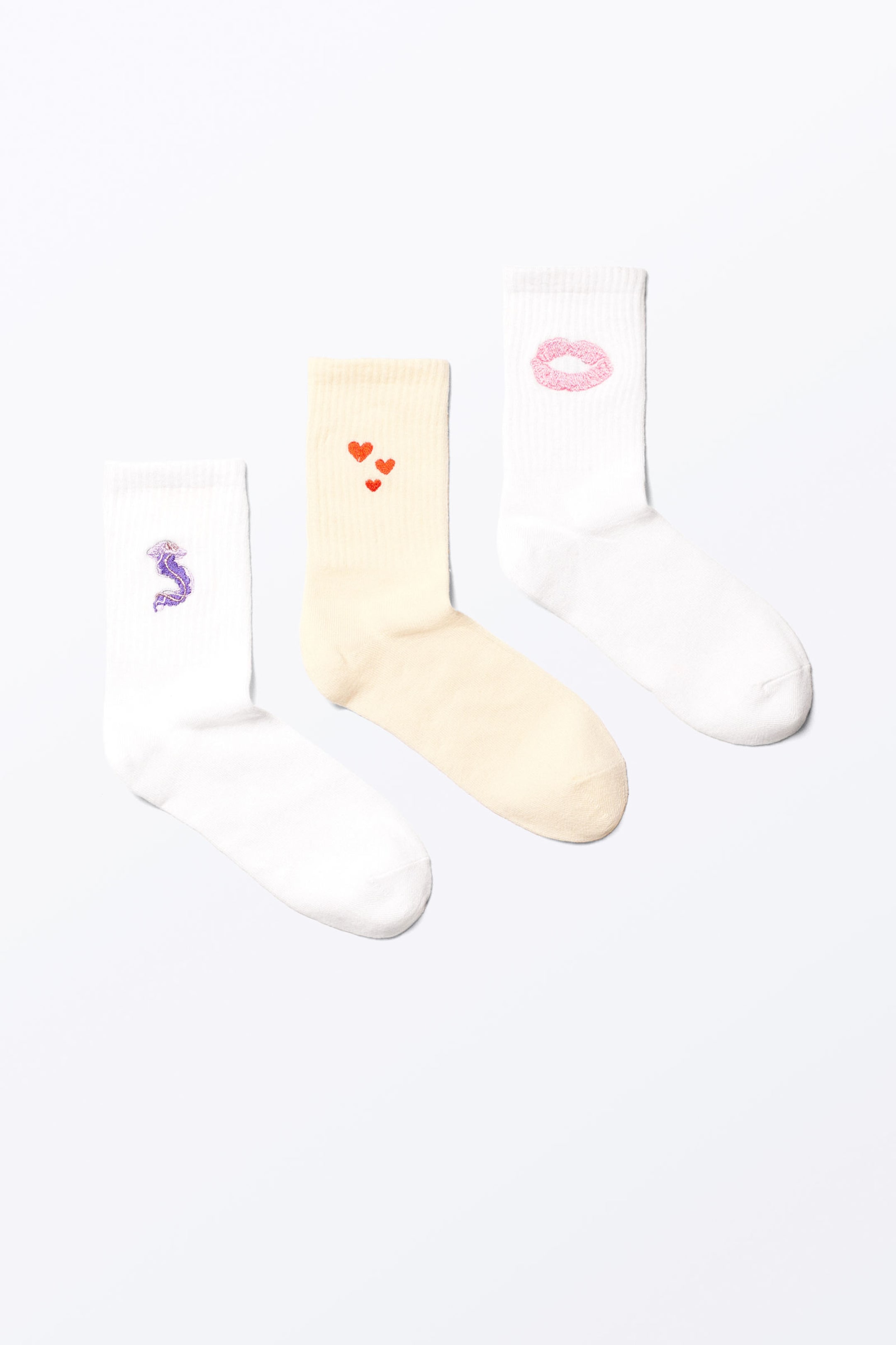 White/Yellow Embroidered Mix - 3-pack Embroidered Socks - 0