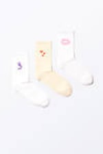 White/Yellow Embroidered Mix - 3-pack Embroidered Socks - 0