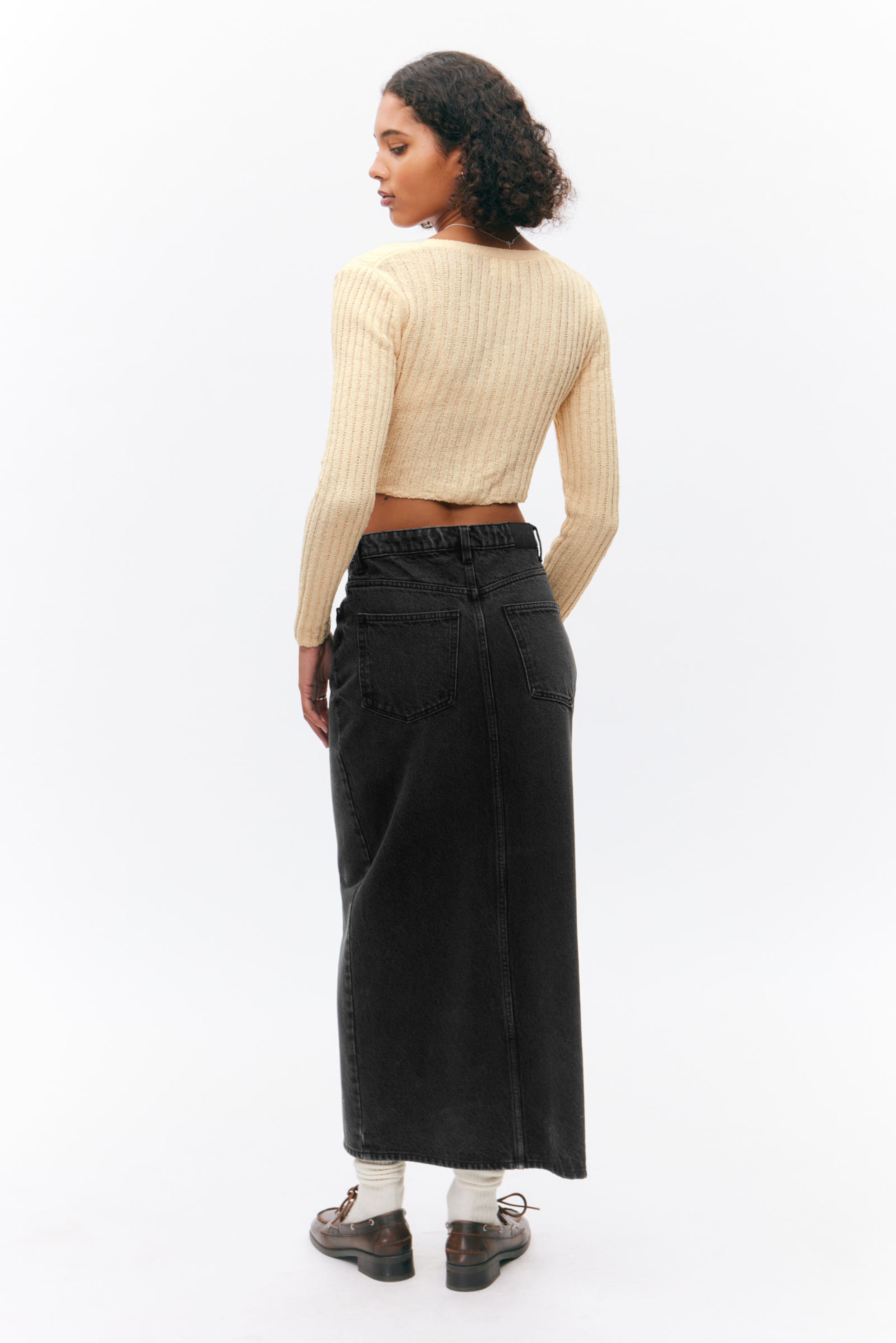 Black - Midi denim skirt - 2