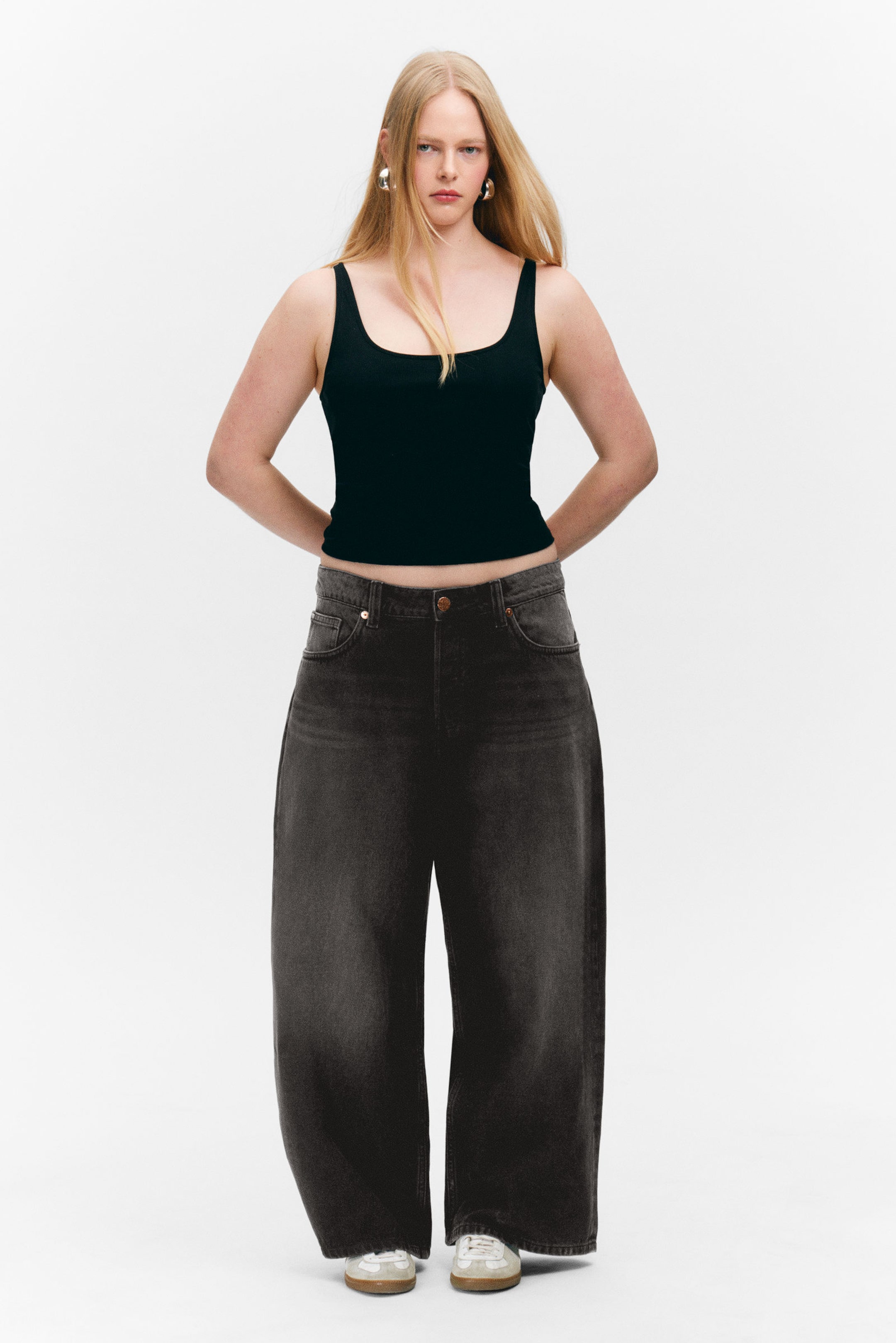 Washed Black - Peggy Low Waist Loose Baggy Leg Jeans - 0