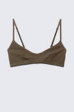 Dark Brown - Ribbed V-neck Cotton Bra - 0