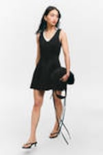 Black - V-Neck Fit-and-Flare Tank Dress - 1