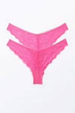 Bright Pink - 2-pack Lacey Lace Brazilian Briefs - 0
