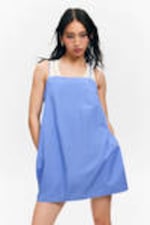 Blue - Tie-Back Twill Mini Dress - 1