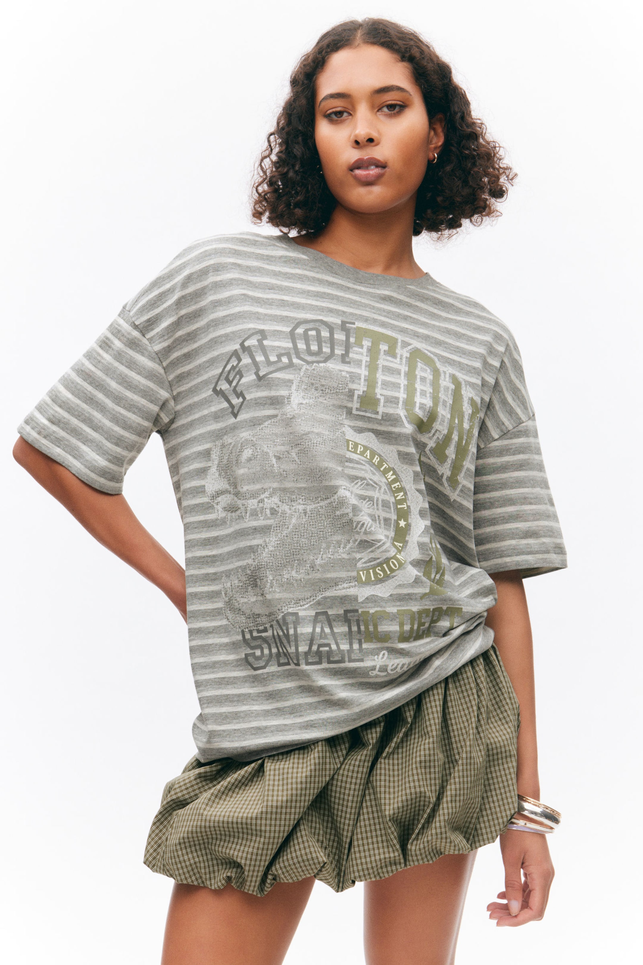 Striped Grey - Oversized Cotton T-shirt - 0