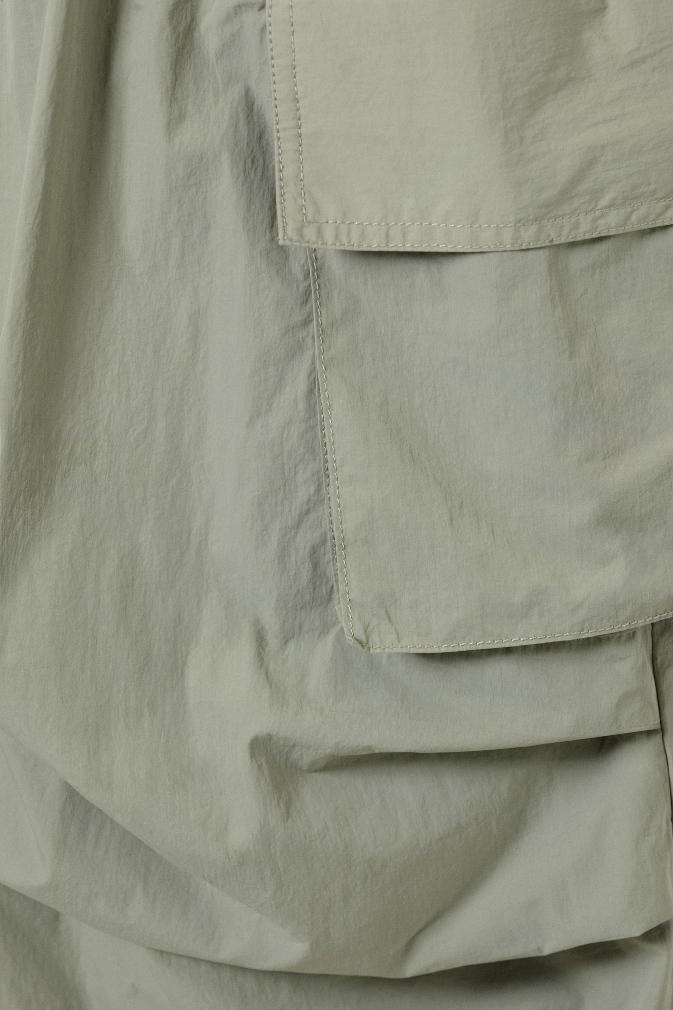 Light Khaki Green - Loose Nylon Cargo Trousers - 4