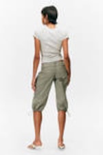 Khaki Green - Ultra-Low Rise Cargo Capri Trousers - 3