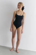 Black - Low Back Scoop Neck Swimsuit - 1