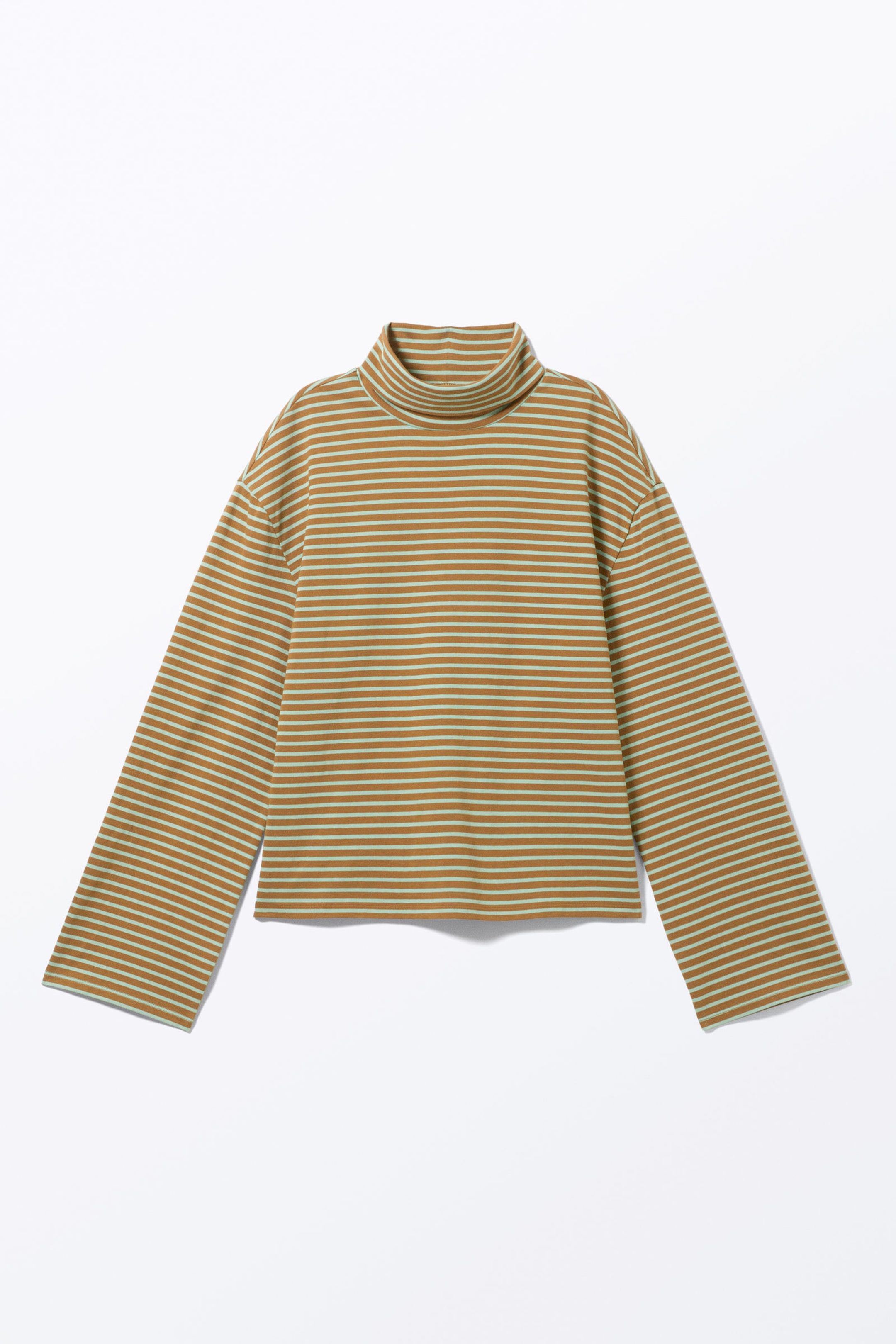 Mustard & Mint Stripes - Boxy Long-Sleeved Mock Turtleneck Top - 3