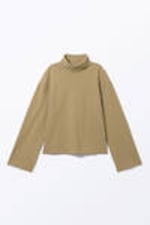 Mustard & Mint Stripes - Boxy Long-Sleeved Mock Turtleneck Top - 3
