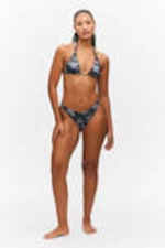 Black/Blue - Newspaper/Flame - Printed Triangle Halter Bikini Top - 1
