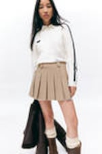 Dusty Beige - Low Pleated Mini Skirt - 0