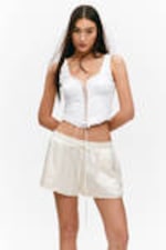 White - Short Low-Rise Satin Shorts - 0