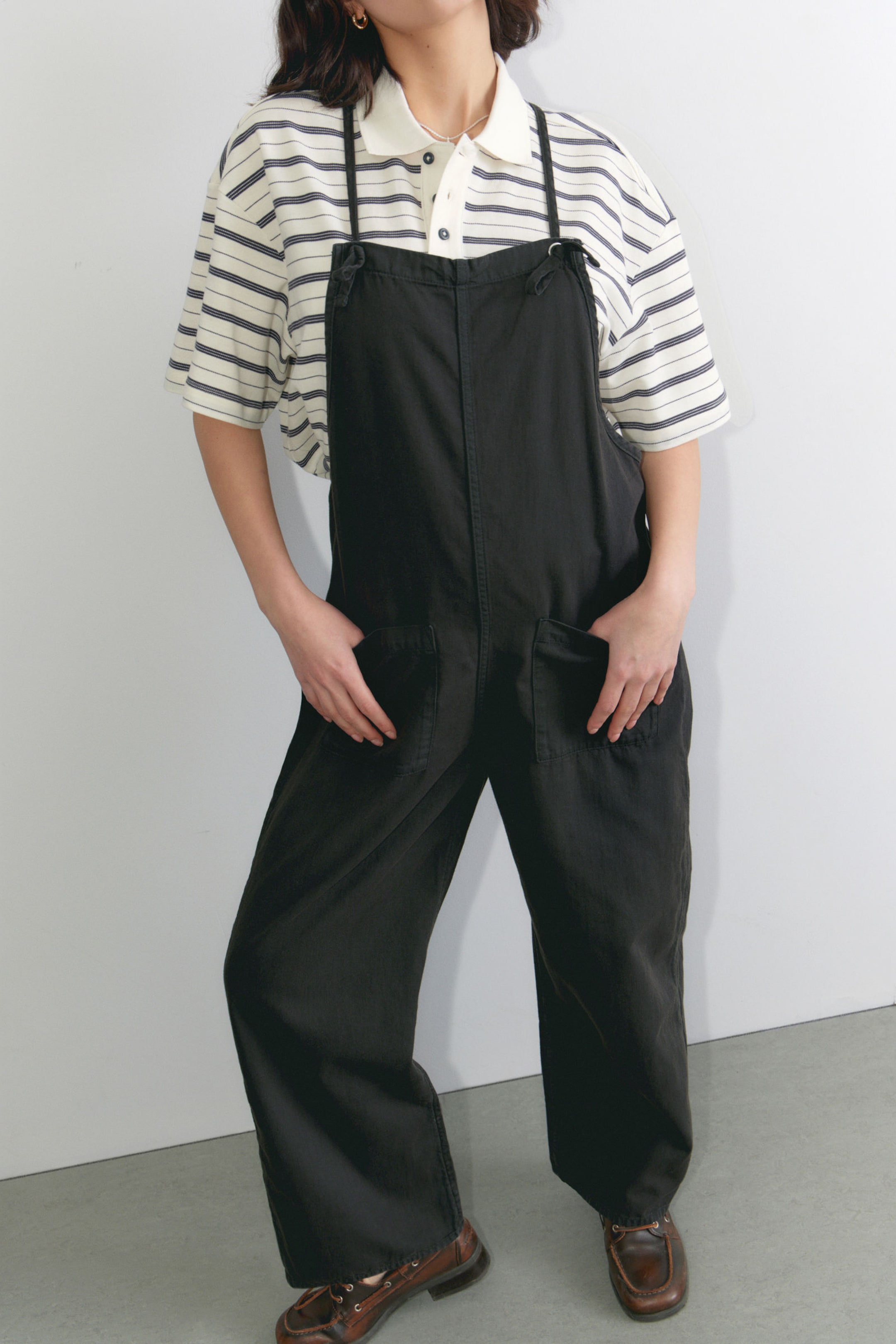 Black - Tie Denim Dungarees - 1