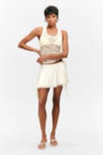 White - Lace-Trim Satin Wrap Mini Skirt - 0