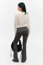 Dark Grey - Low Waist Flared Ribbed Trousers - 3