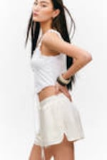 White - Short Low-Rise Satin Shorts - 2