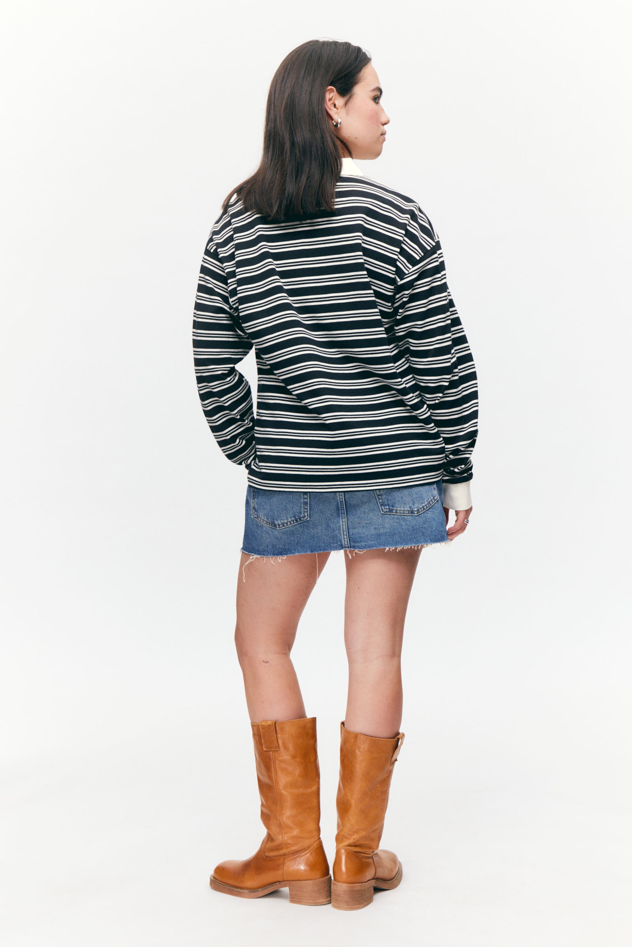Black & White Stripes - Long Sleeve Rugby Polo Top - 3