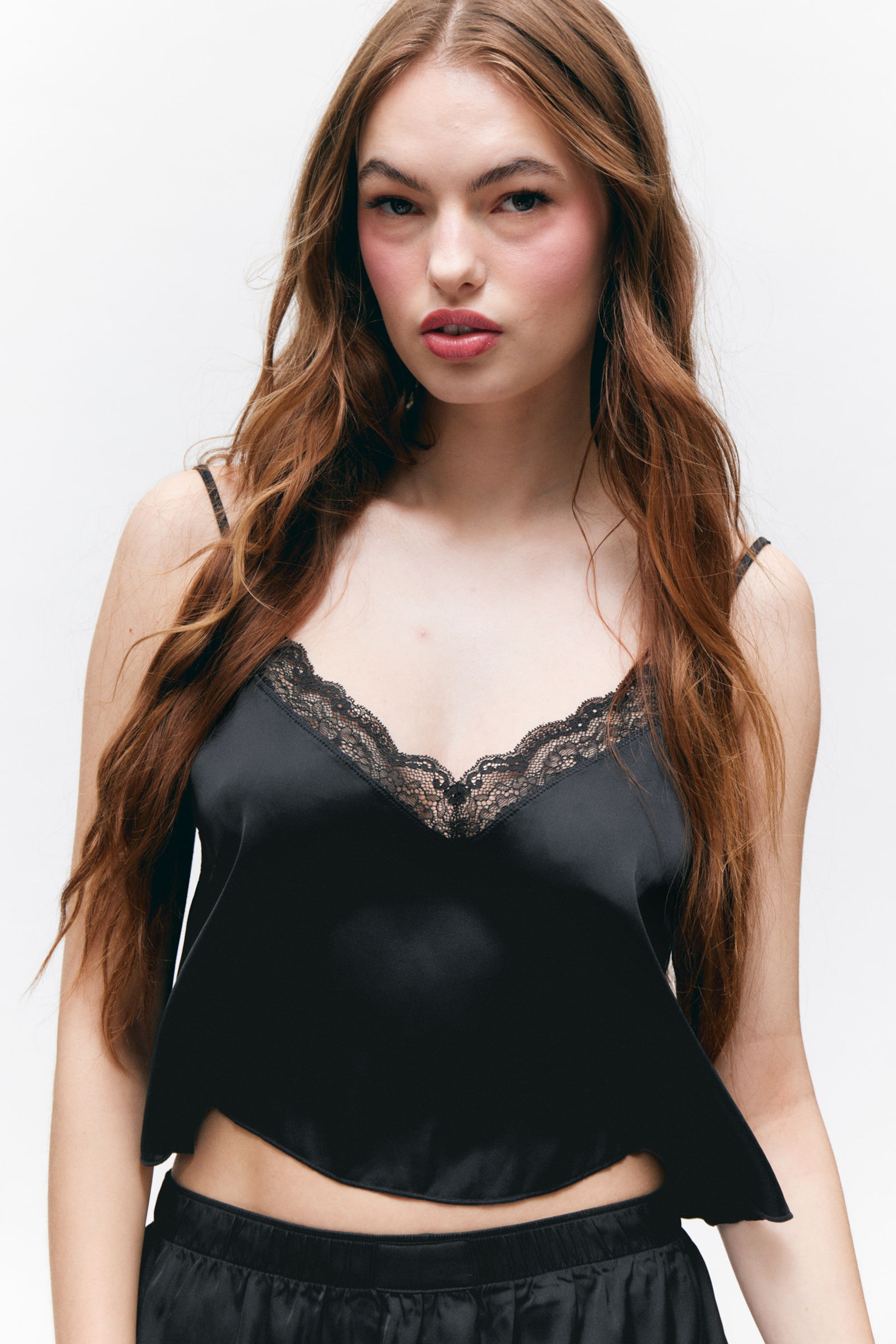 #333538 - Lace Satin Strap Top - 2
