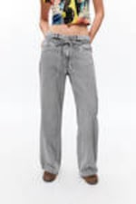 Dusty Grey Overdye - Low Waisted Relaxed Twill Trousers - 1