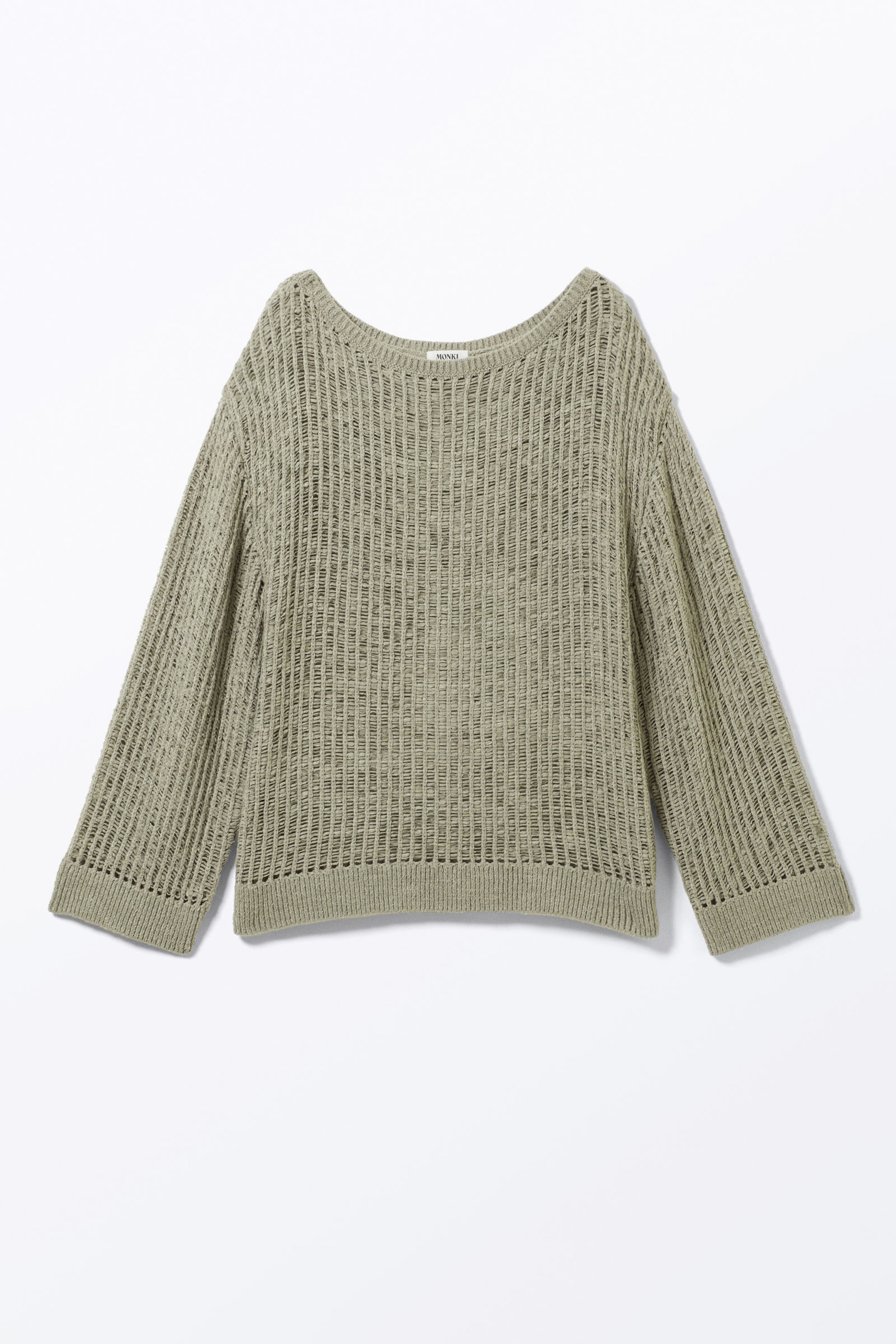 Khaki Green - Loose Open-Knit Side Slit Sweater - 3