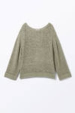 Khaki Green - Loose Open-Knit Side Slit Sweater - 3