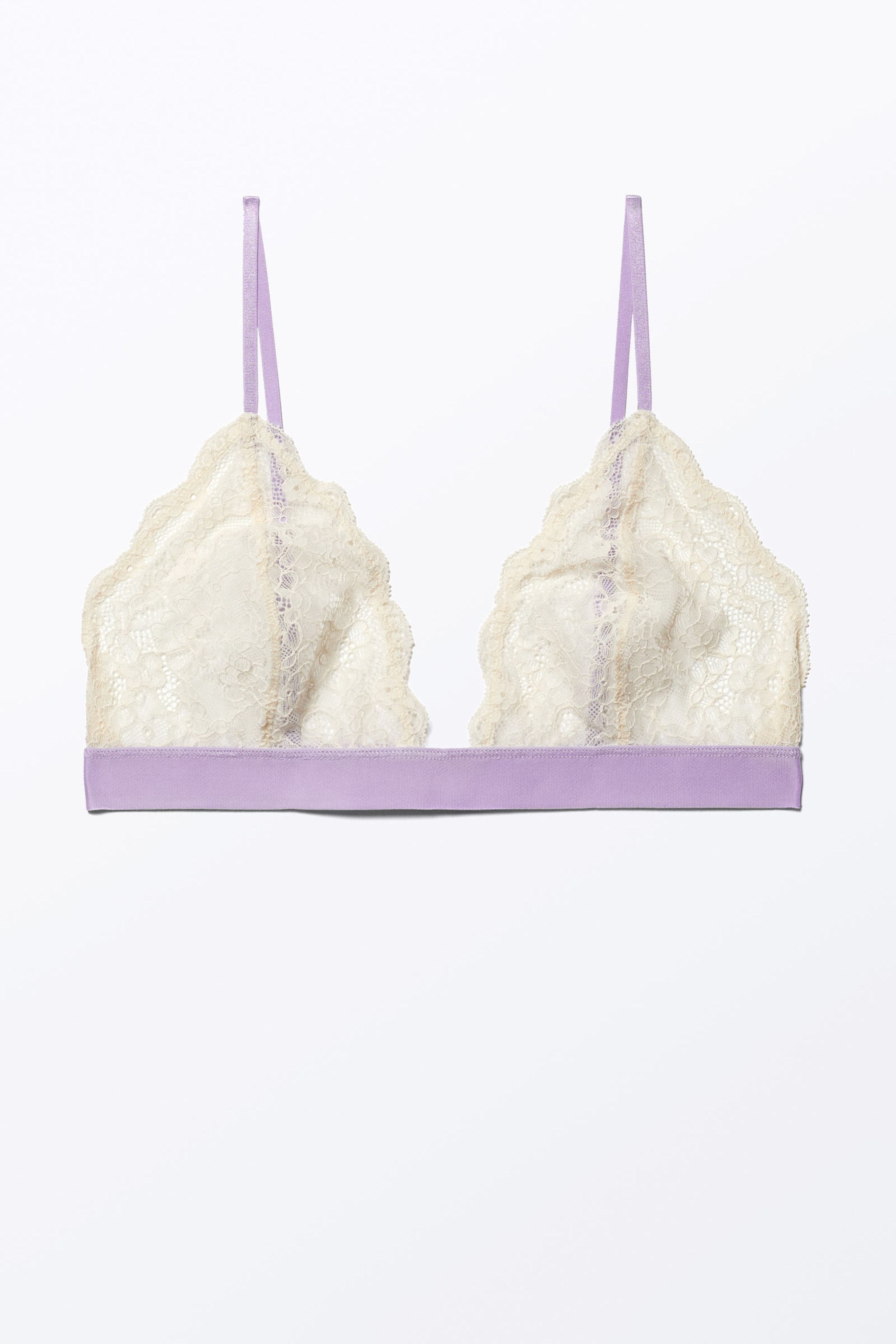 Off-white & Lilac - Lacey Soft Lace Triangle Bra - 0