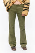 Dark Khaki Green - Frayed Low Waist Twill Trousers - 1