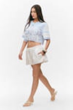 Light Blue/White - Oversized Cropped Mesh T-shirt - 2