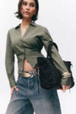 Black - Lacing Cotton Handbag - 0