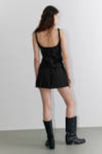 Black - Belted Pleated Mini Dress - 2