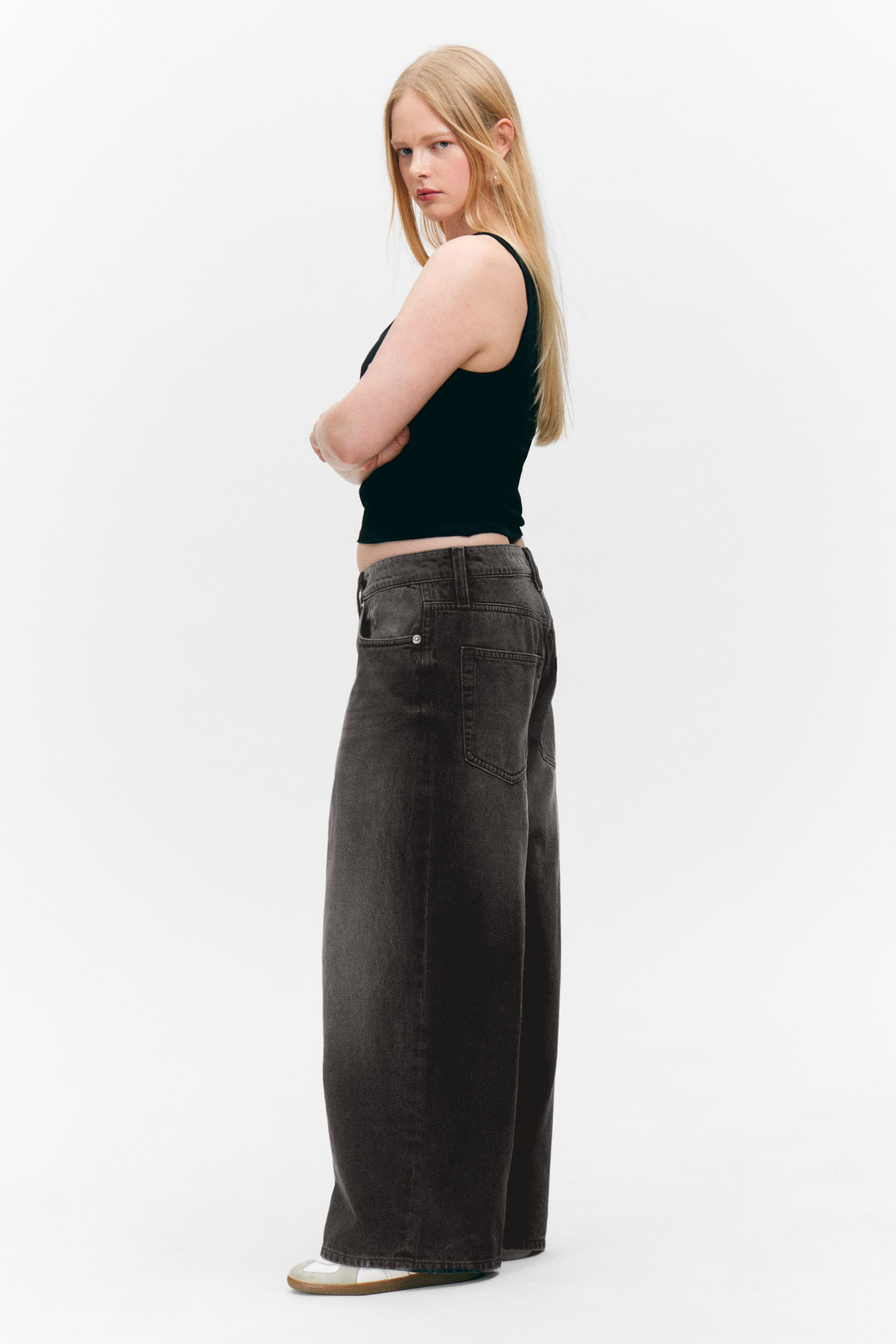 Washed Black - Peggy Low Waist Loose Baggy Leg Jeans - 2