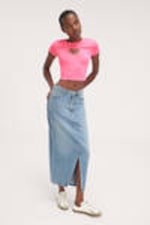 Mid blue - Midi denim skirt - 0
