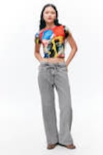 Dusty Grey Overdye - Low Waisted Relaxed Twill Trousers - 0