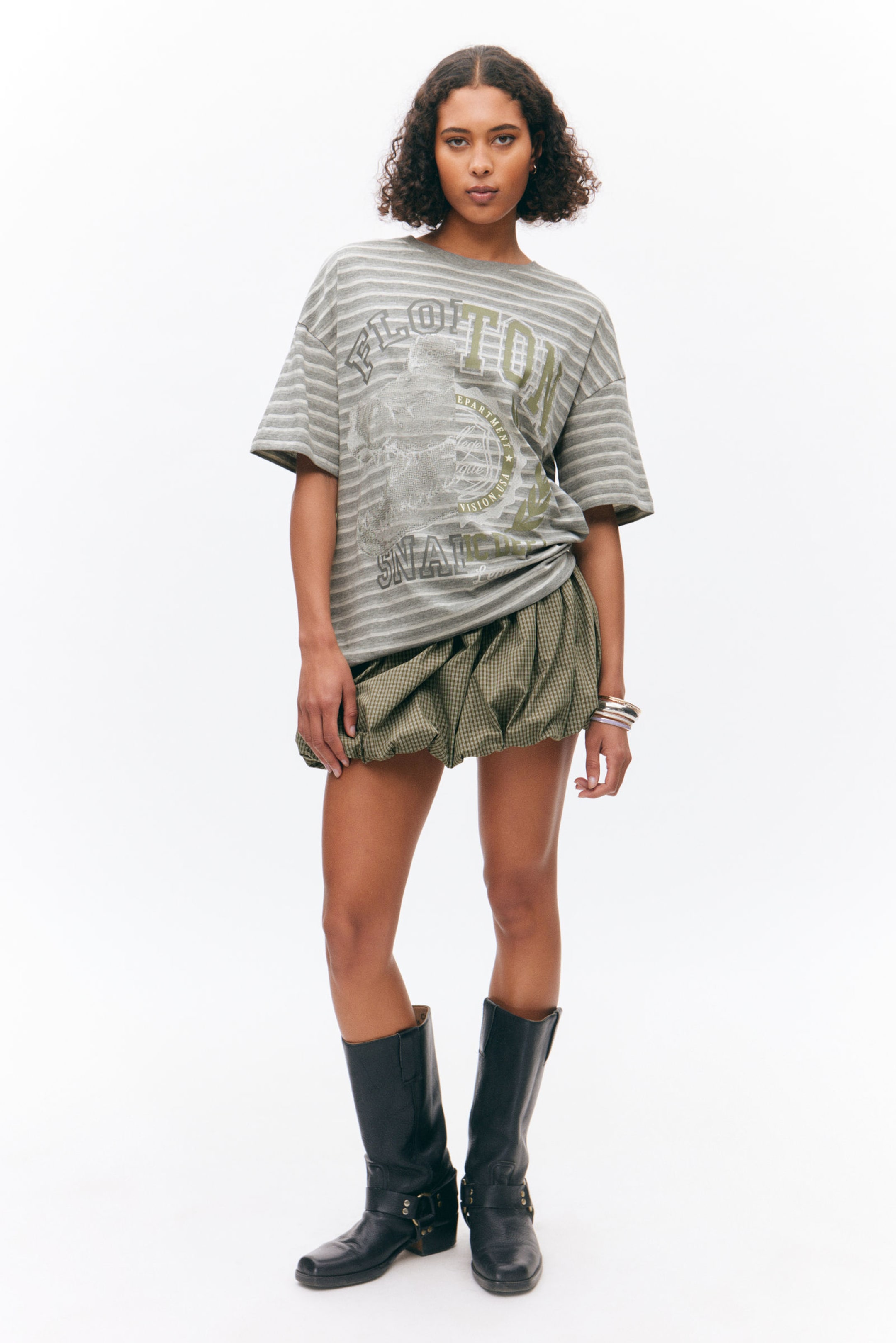 Striped Grey - Oversized Cotton T-shirt - 1