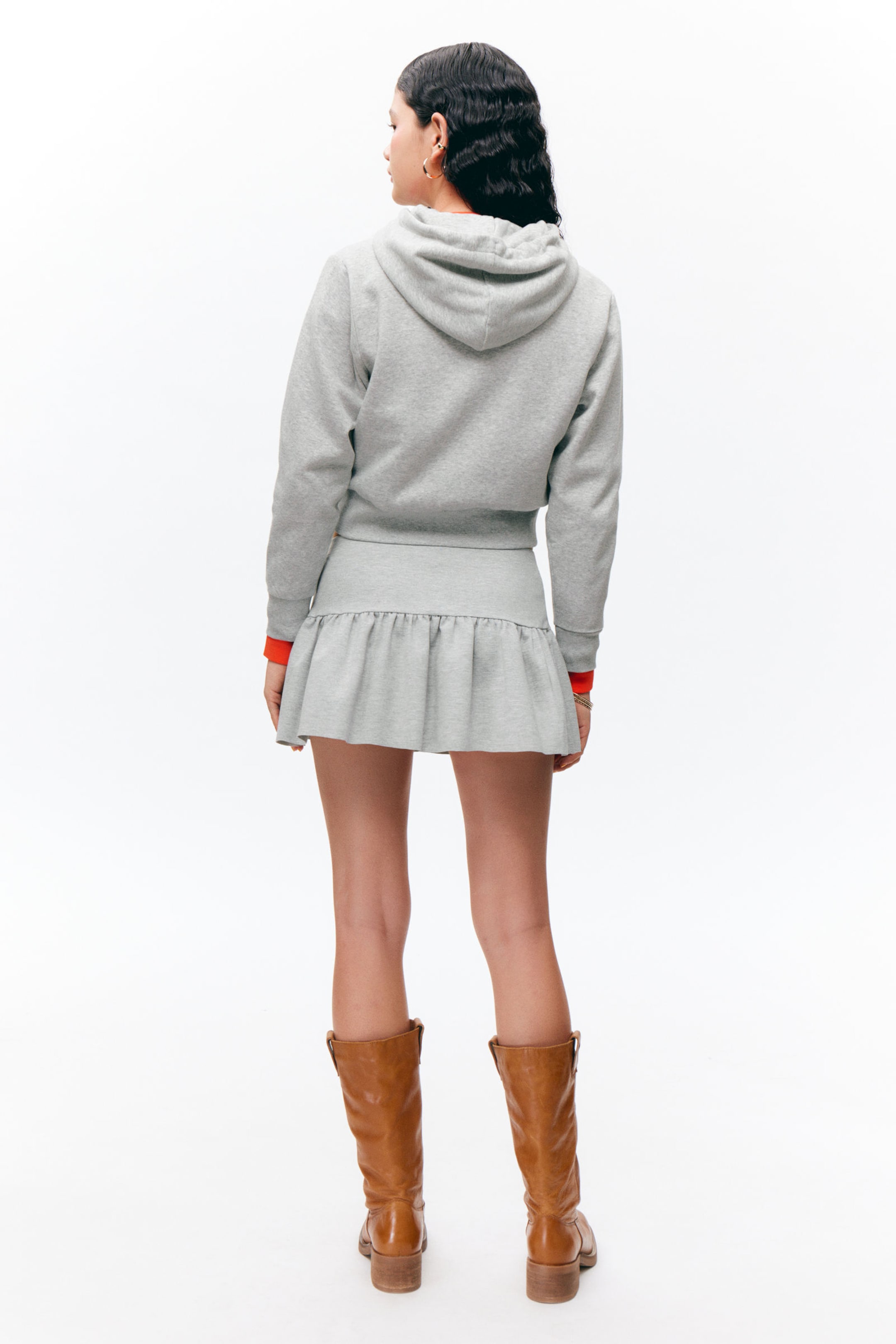 Washed Light Grey - Cropped Zip Hoodie - 5