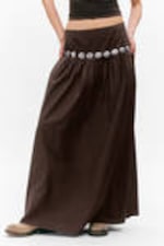 Dark Brown - Gathered Cotton Poplin Maxi Skirt - 1