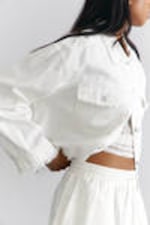 White - Cropped Boxy Twill Jacket - 2