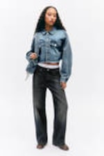 Starling Blue - Cropped Oversized Barrel-Sleeved Denim Jacket - 1