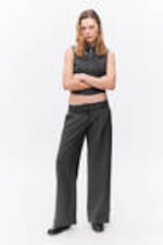 Grey pinstripe - Low waist wide leg tailored trousers - 0