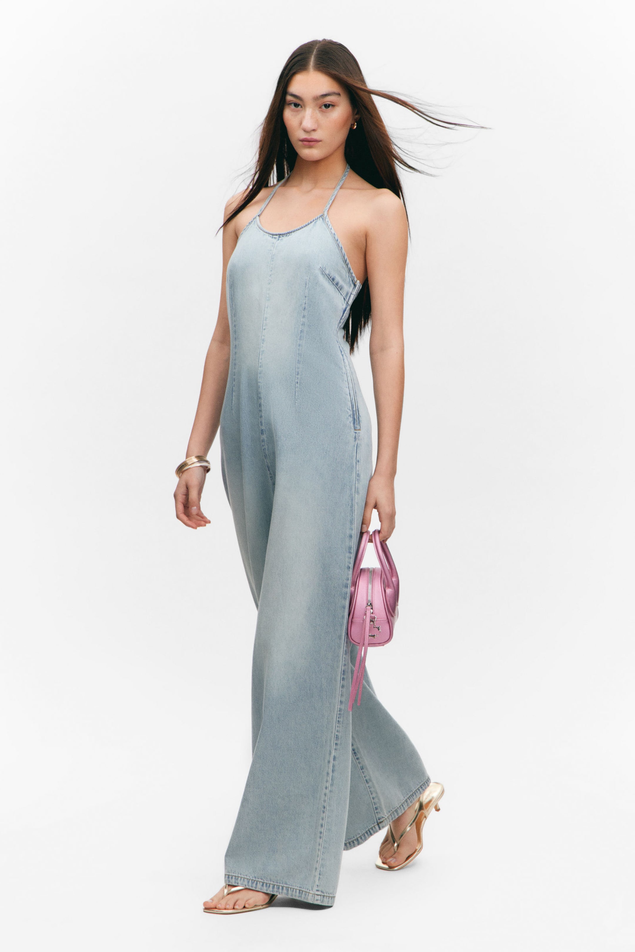 #8898AC - Halter Neck Denim Jumpsuit - 2