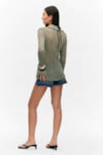 Khaki Green - Open-Knit V-neck Cardigan - 2